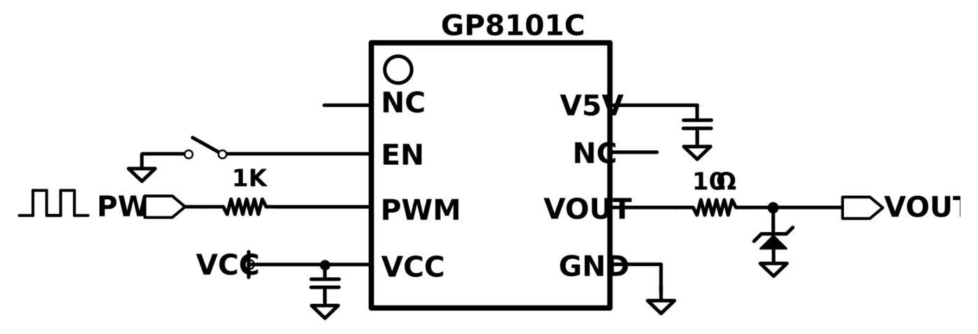 GP8101C 0-10V 电压输出典型应用电路，来源于 GP8101C 产品资料 PPTX。